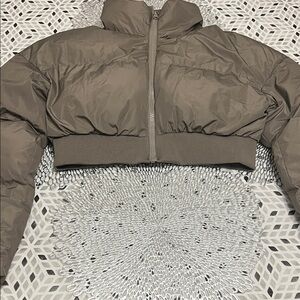 Women's Brown Cropped Puffer Jacket